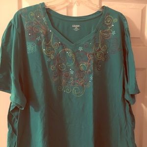 Teal embellished casual top